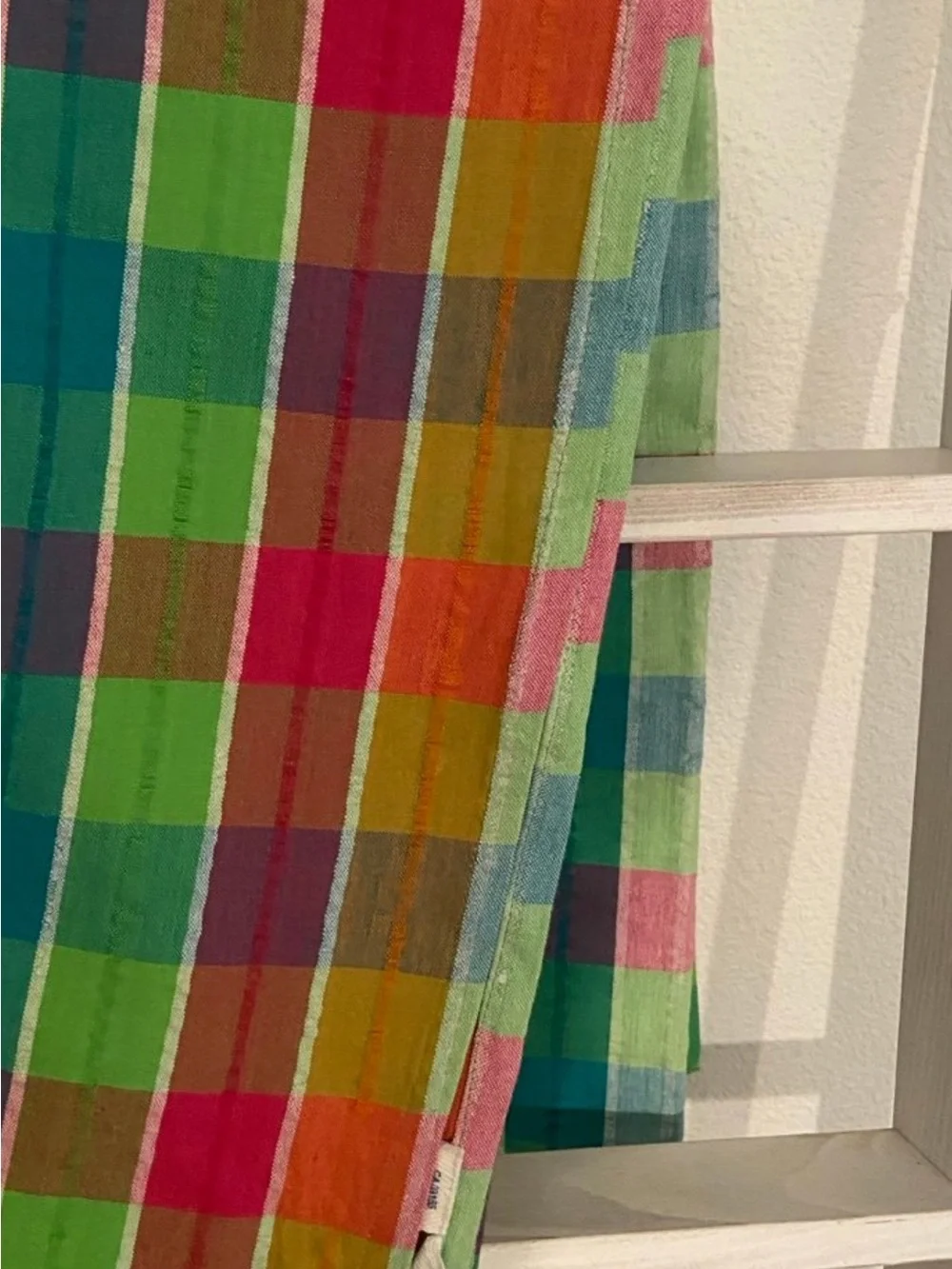 April Cornell Seersucker Multicolor Plaid Tablecloth in Green, Pink, Orange